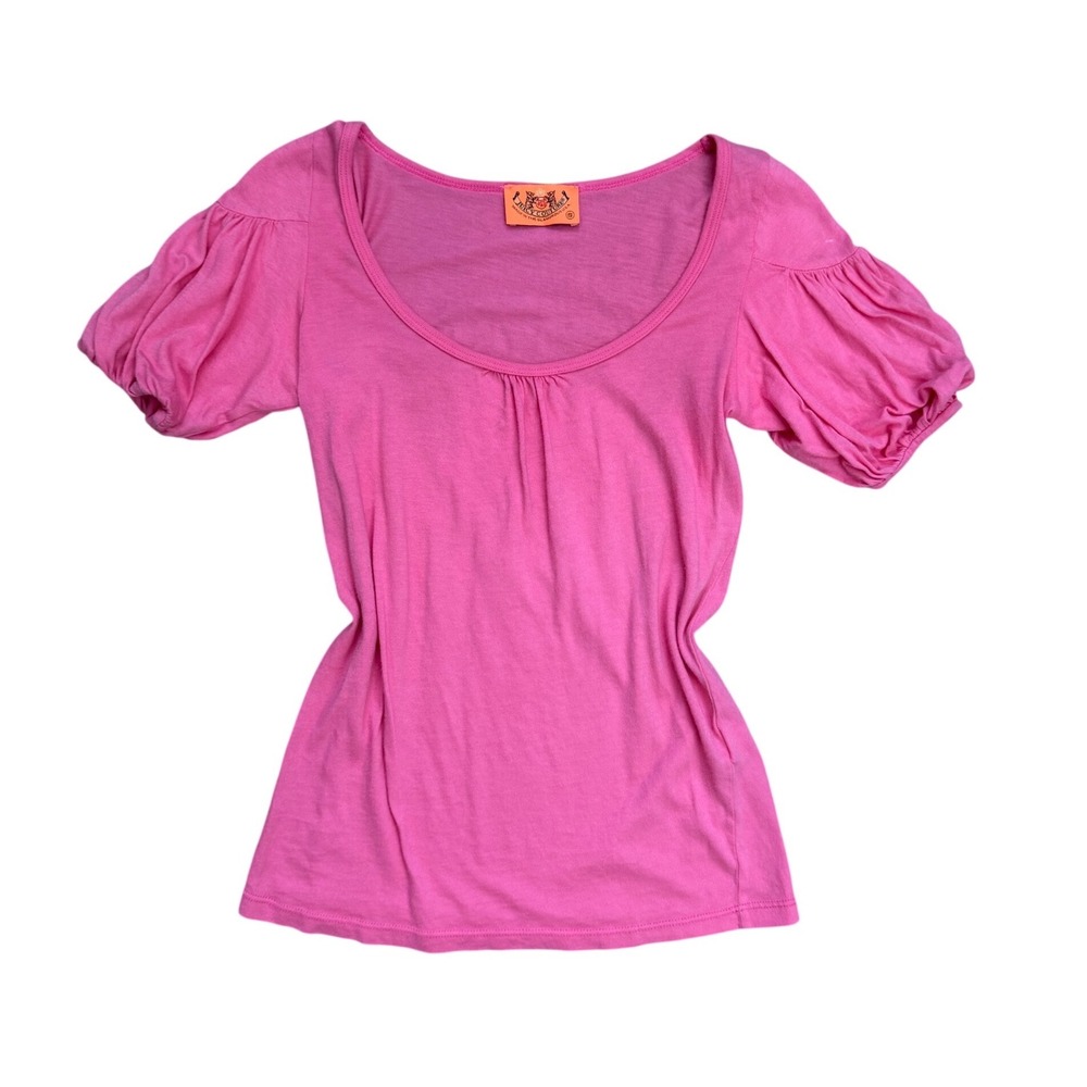 Vintage Juicy Couture Pink Puff Sleeve Scoop Neck Top Y2K 90s Sample Small